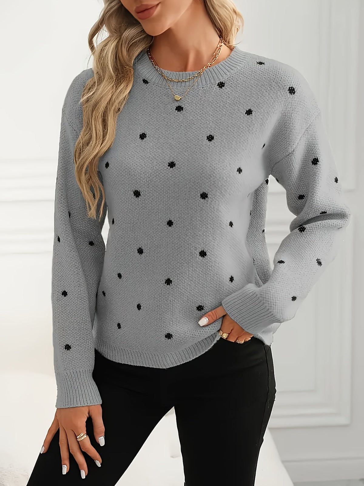 Helvano | Damen Strickpullover mit Punkten und Rundhals