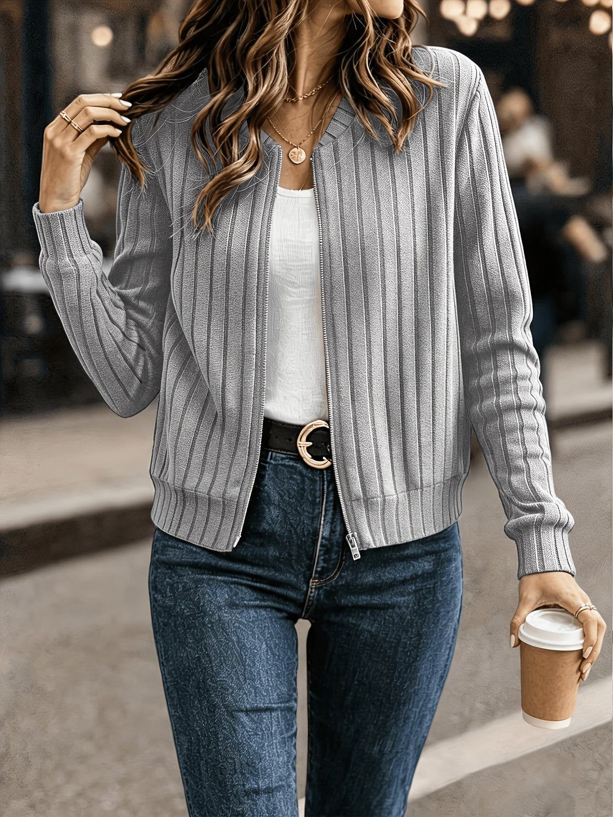 Helvano | Damen Rippstrick-Jacke mit Reissverschluss