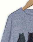Helvano | Damen Strickpullover mit Katzenmotiv