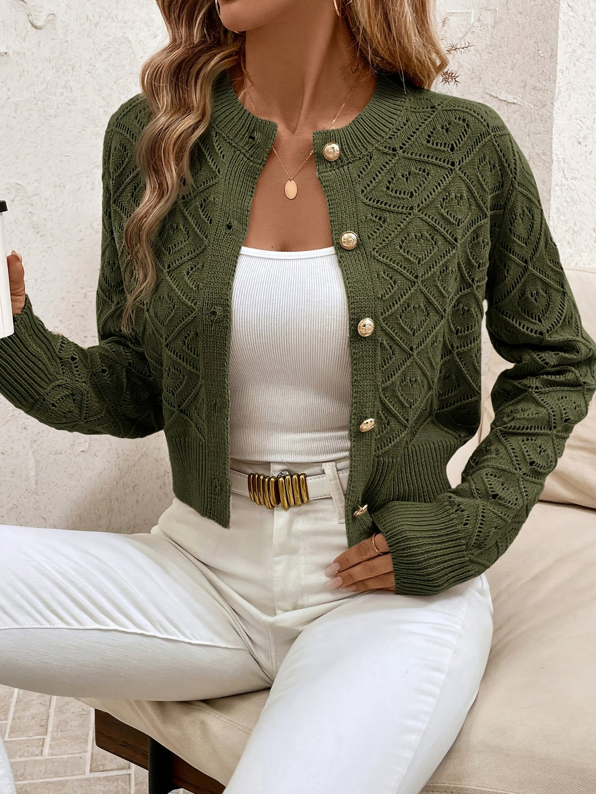 Helvano | Strukturierte Strickjacke mit Knopfleiste für Damen