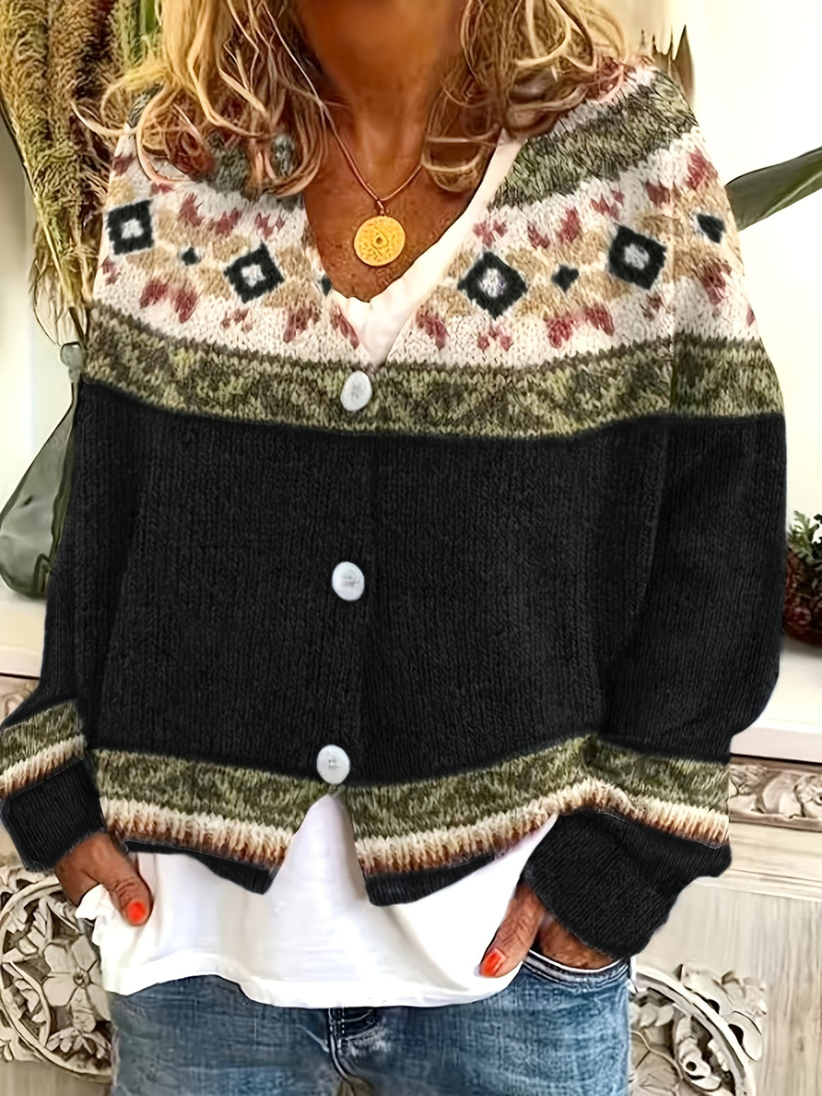 Helvano | Gemusterte Herren-Strickjacke mit Knopfleiste
