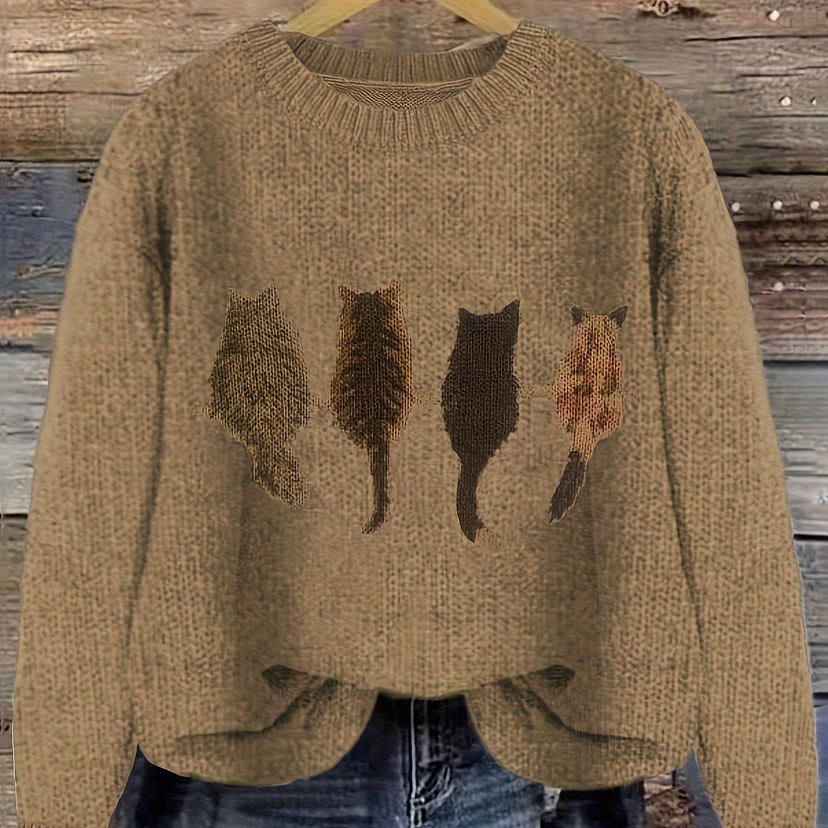 Helvano | Damen Strickpullover mit Katzenmotiv