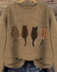 Helvano | Damen Strickpullover mit Katzenmotiv