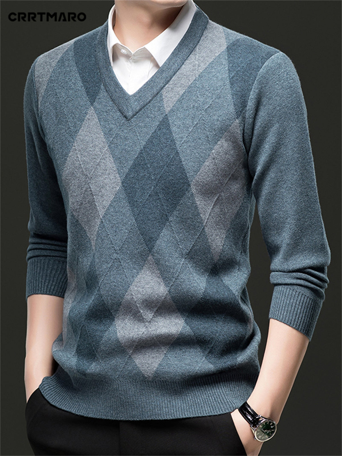 Helvano | Argyle-Pullover mit V-Ausschnitt für Herren