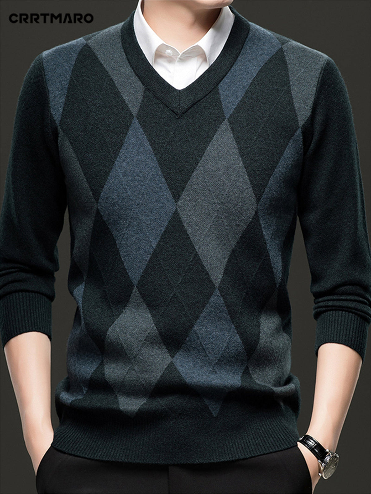 Helvano | Argyle-Pullover mit V-Ausschnitt für Herren