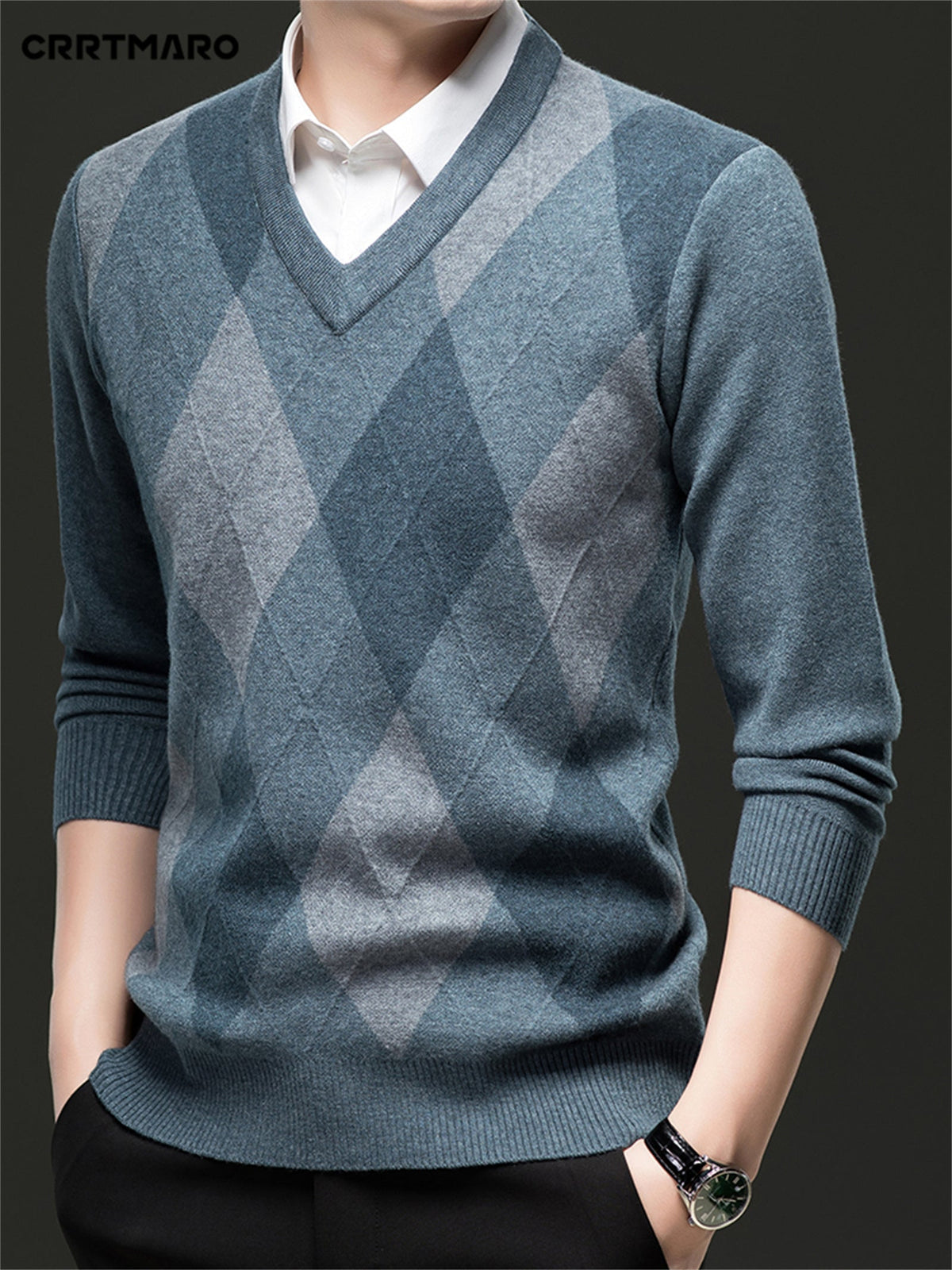 Helvano | Argyle-Pullover mit V-Ausschnitt für Herren
