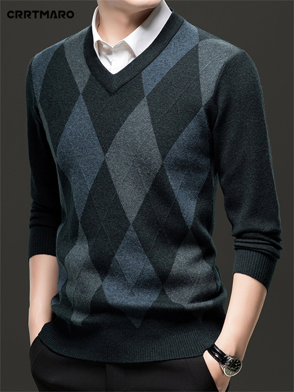 Helvano | Argyle-Pullover mit V-Ausschnitt für Herren