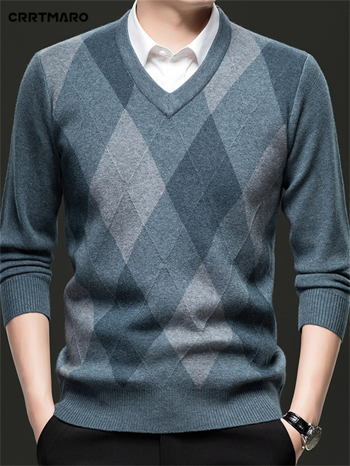 Helvano | Argyle-Pullover mit V-Ausschnitt für Herren