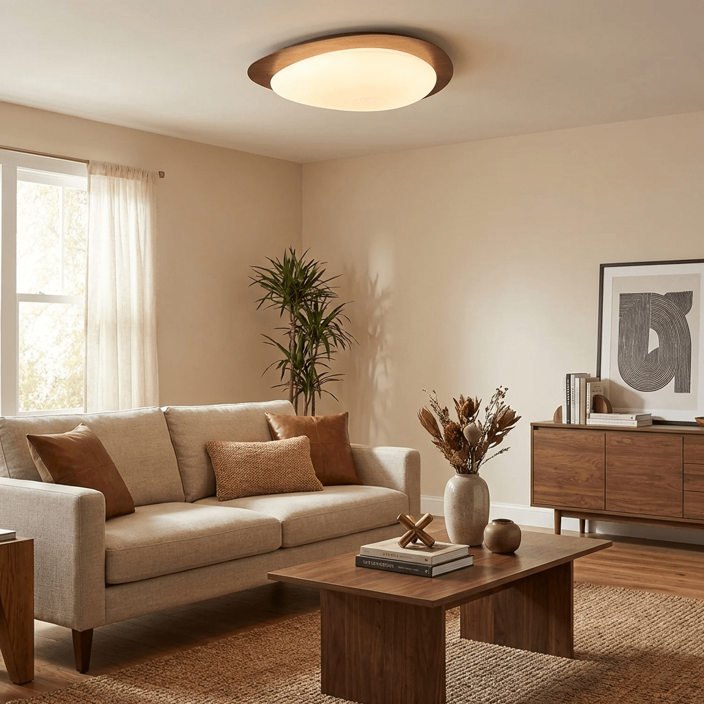 Helvano | Runde LED-Deckenleuchte mit Holzoptik