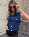 Helvano | Ärmellose Jeansjacke mit Pattentaschen für Damen