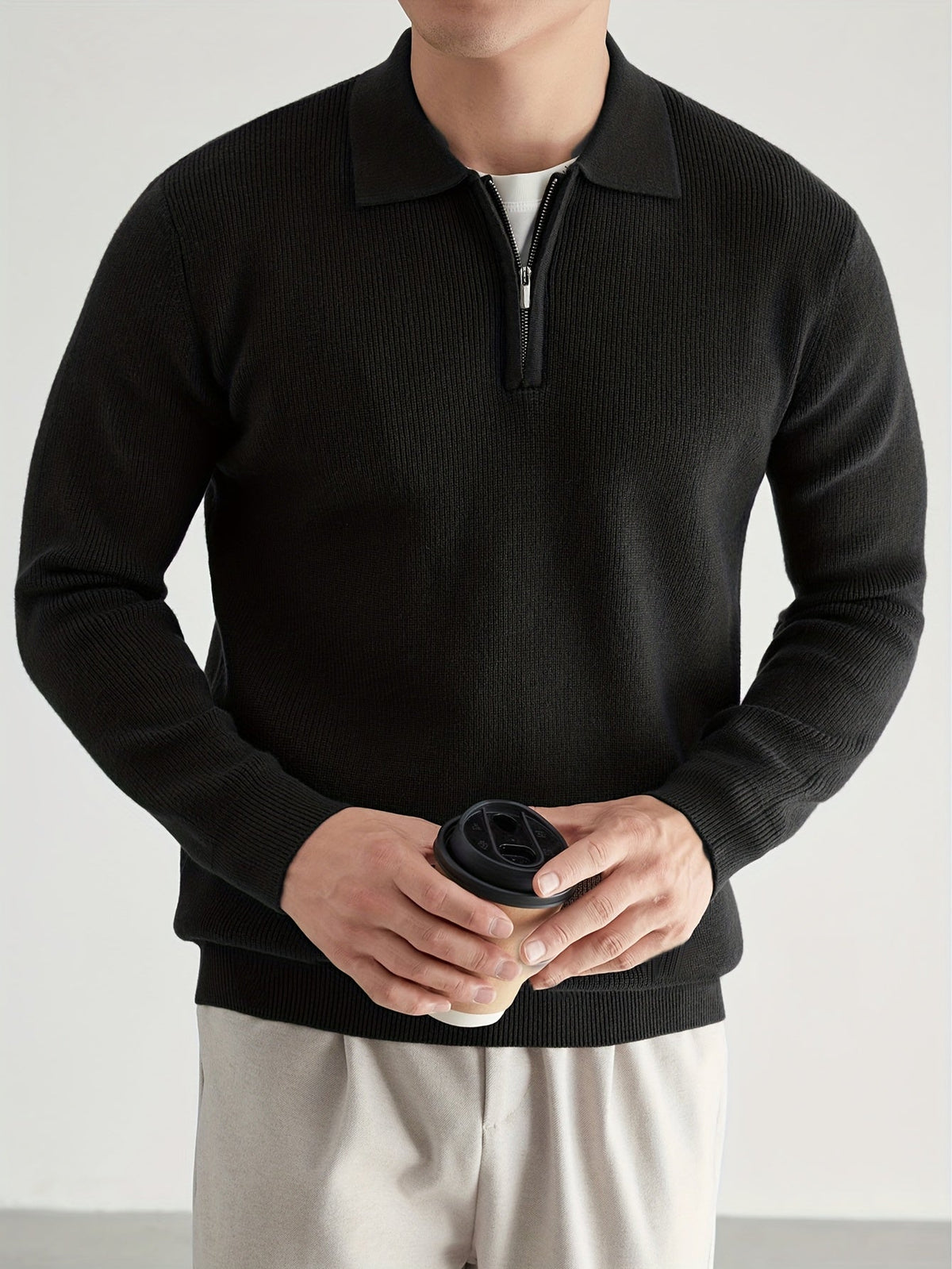 Helvano | Strickpullover mit Polokragen und Zip für Herren