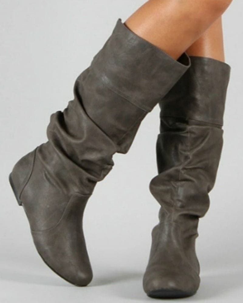 Helvano | Flache Damen-Stiefel mit Raffung bis zum Knie