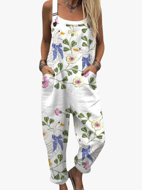 Helvano | Damen-Jumpsuit mit Blumen- und Vogelprint