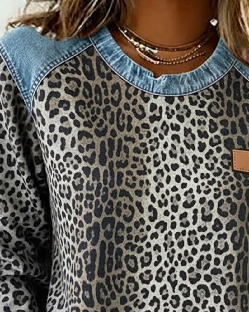 Helvano | Damen Patchwork-Pullover mit Leopardenmuster