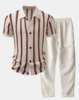 Helvano | Herren Set Leinenhose & gestreiftes Hemd in Beige