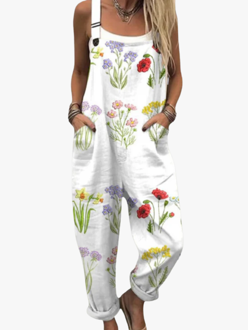 Helvano | Blumen-Latzhose für Damen in Weiss