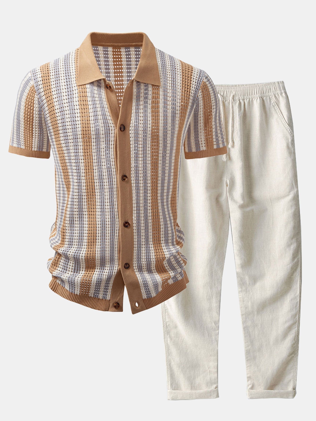 Helvano | Herren-Set Leinenhemd &amp; Leinenhose in Beige