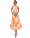 Helvano | Chiffonkleid mit Blumenmuster für Damen in Pfirsich