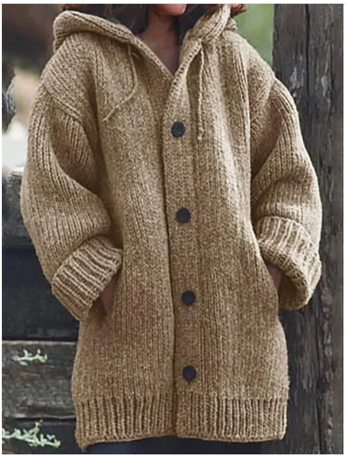 Helvano | Strickjacke mit Kapuze und Knöpfen für Damen