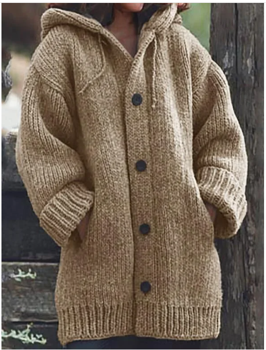 Helvano | Strickjacke mit Kapuze und Knöpfen für Damen