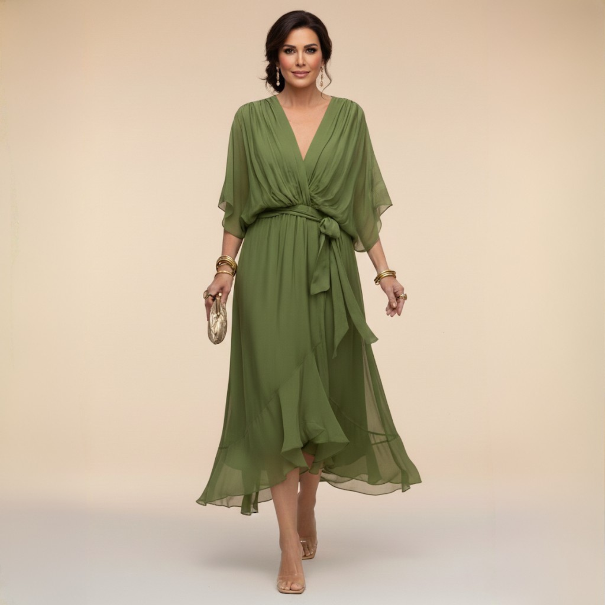 Helvano | Chiffon-Kleid mit V-Ausschnitt für Damen