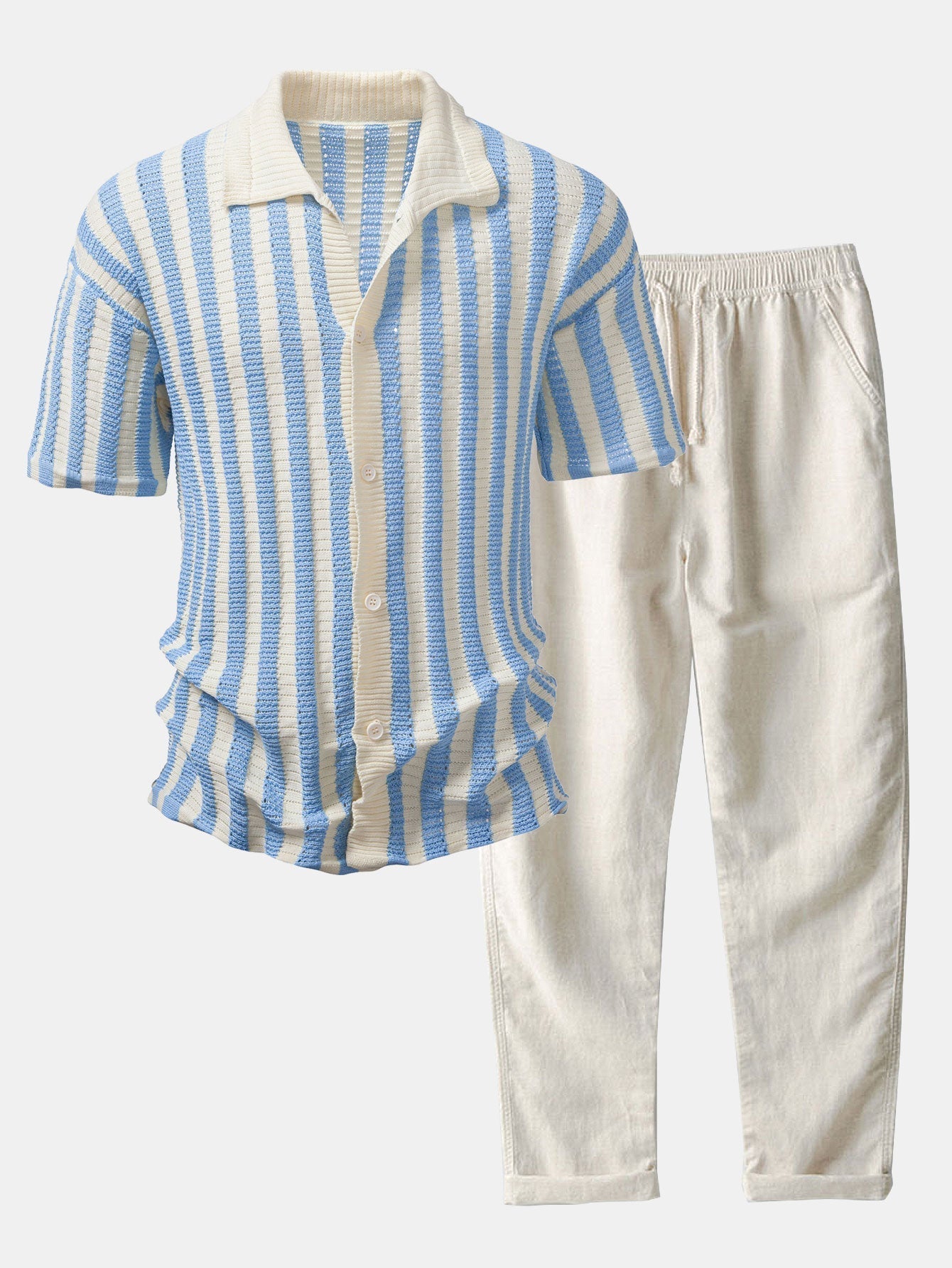 Helvano | Herren-Set Häkelhemd &amp; Leinenhose