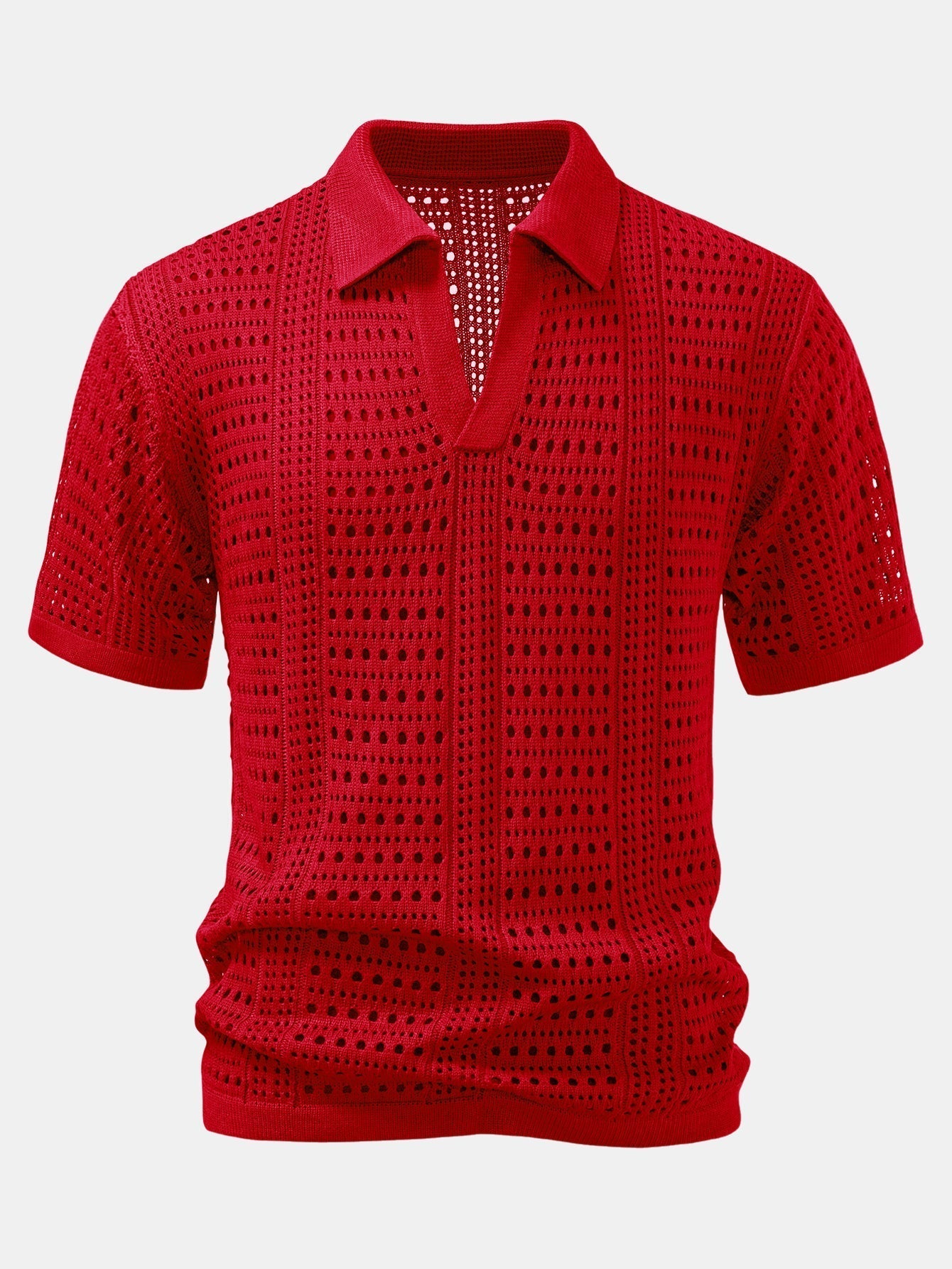 Helvano | Herren-Set Häkel-Poloshirt mit V-Ausschnitt &amp; Leinenhose