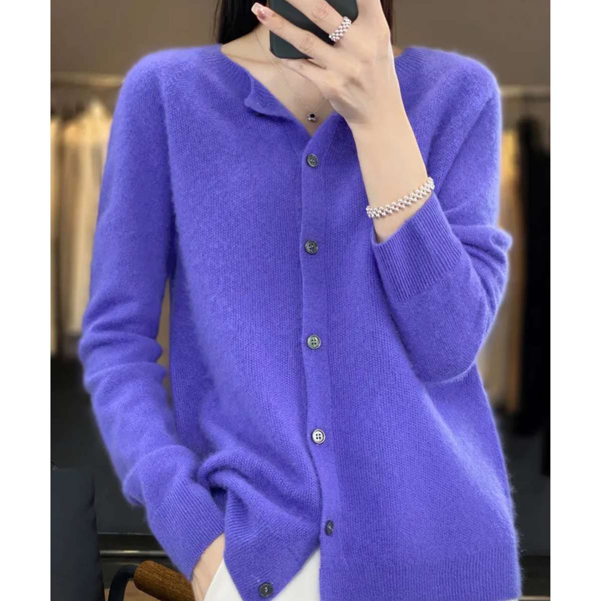 Helvano | Damen Rundhals Cardigan mit Knopfleiste