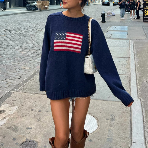 Helvano | Strickpullover mit Amerika-Flagge für Damen