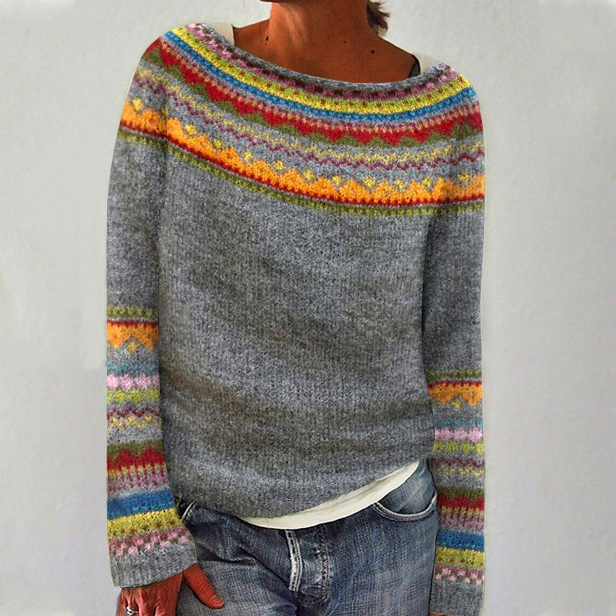Helvano | Langarmpullover mit Retro-Print für Damen