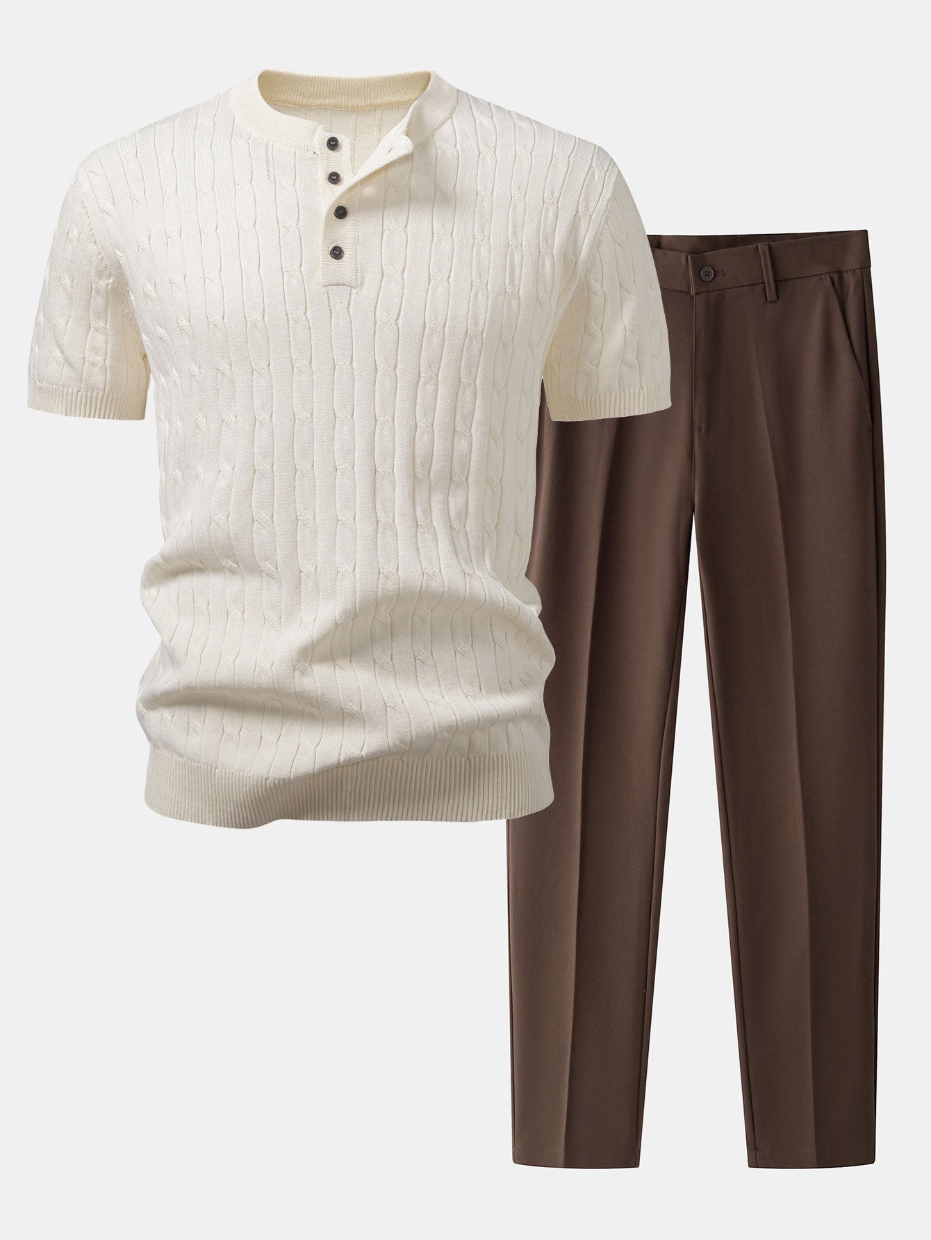 Helvano | Herren Henley-Set aus Strick in Beige