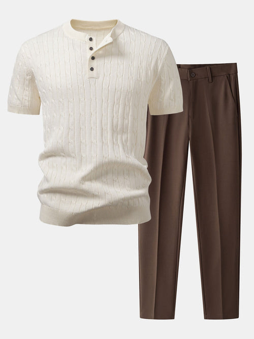 Helvano | Herren Henley-Set aus Strick in Beige