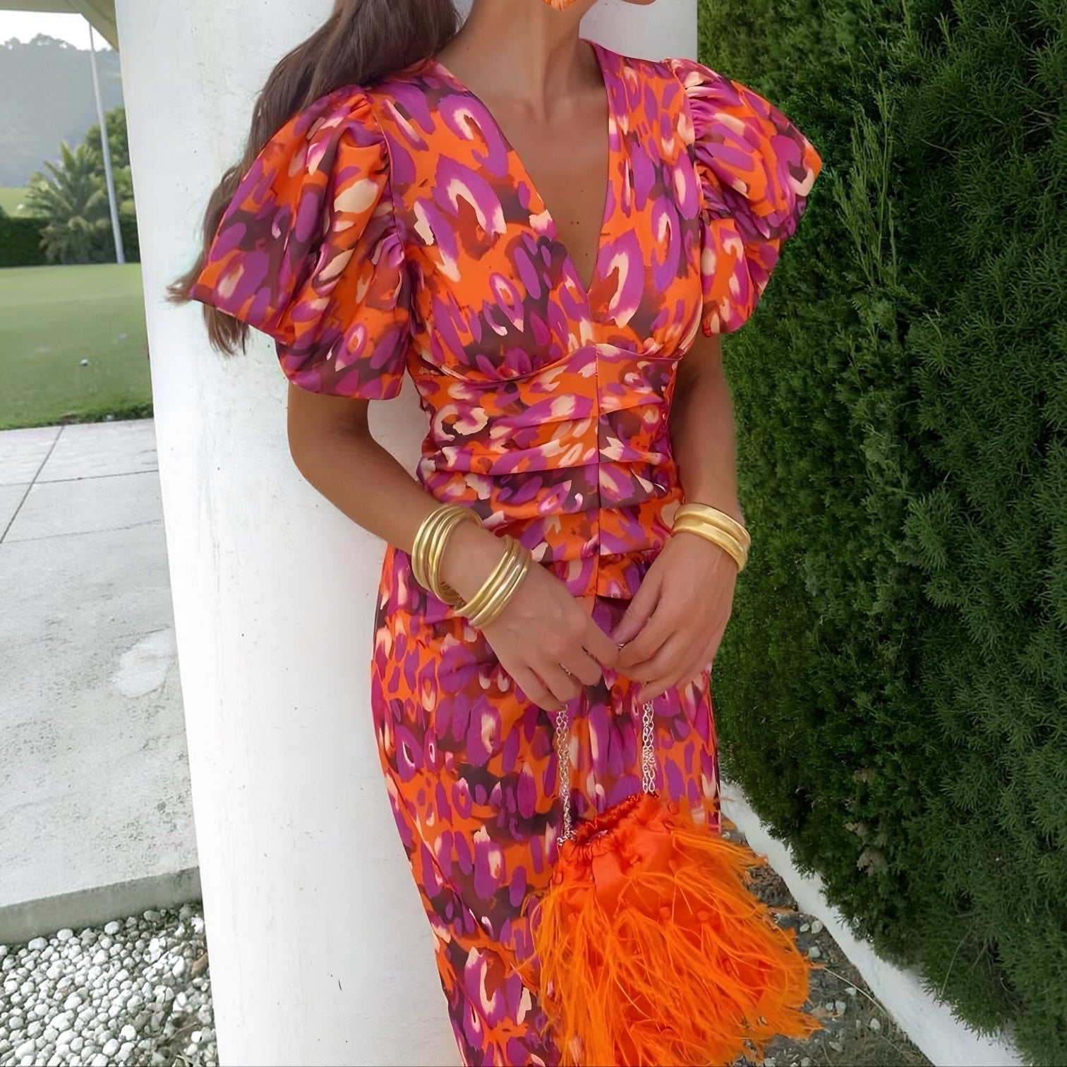 Helvano | Damenkleid mit plissierten Ärmeln