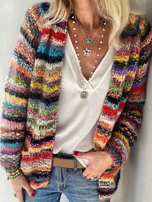 Helvano | Bunt gestreifte Strickjacke für Damen