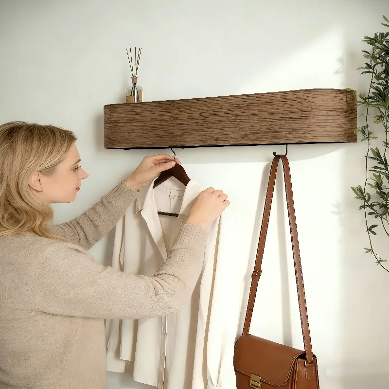 Helvano | Wandregal mit Garderobe &amp; Versteckten Haken aus Eiche