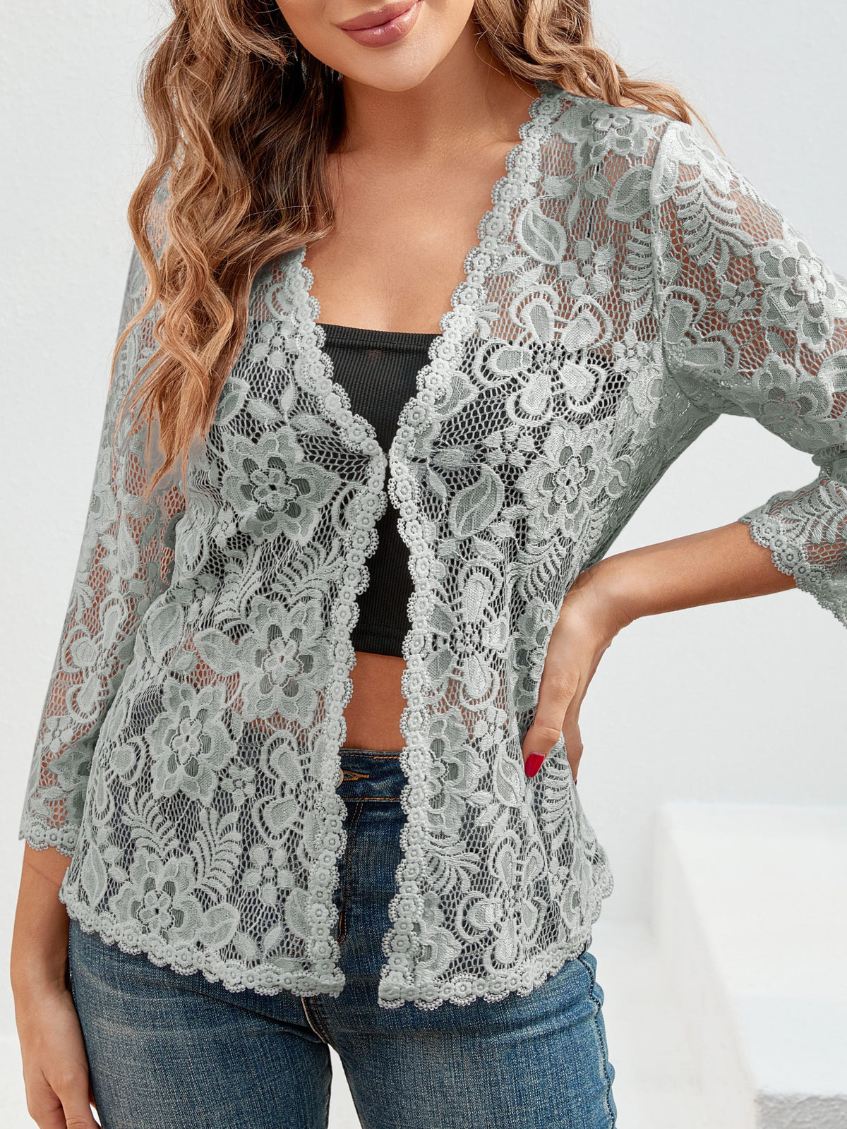 Helvano | Damen Strickjacke mit Blumen-Lochmuster