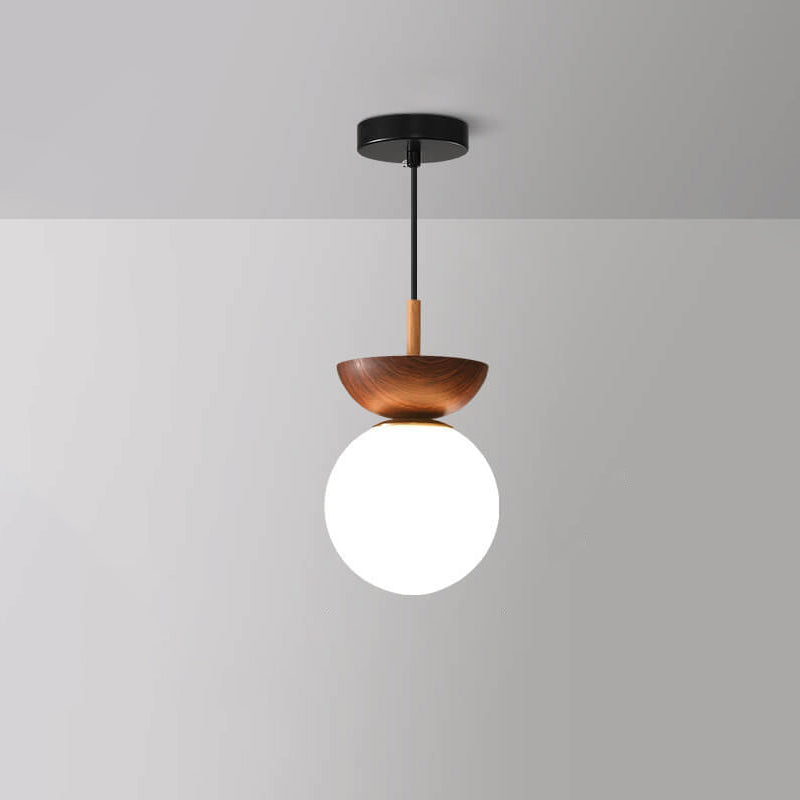 Helvano | Deckenleuchte mit Glaskugel in Holzoptik