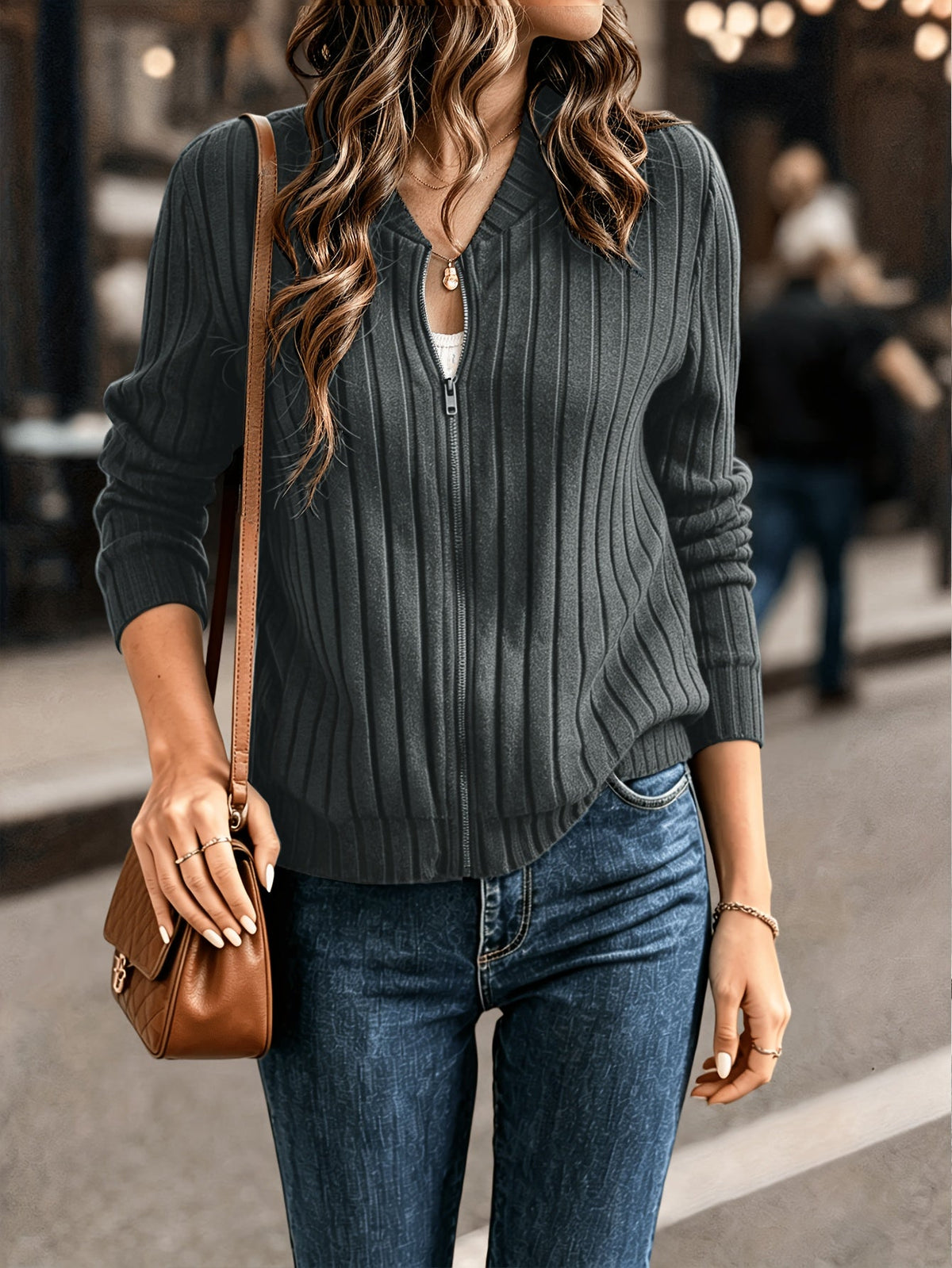Helvano | Damen Rippstrick-Jacke mit Reissverschluss