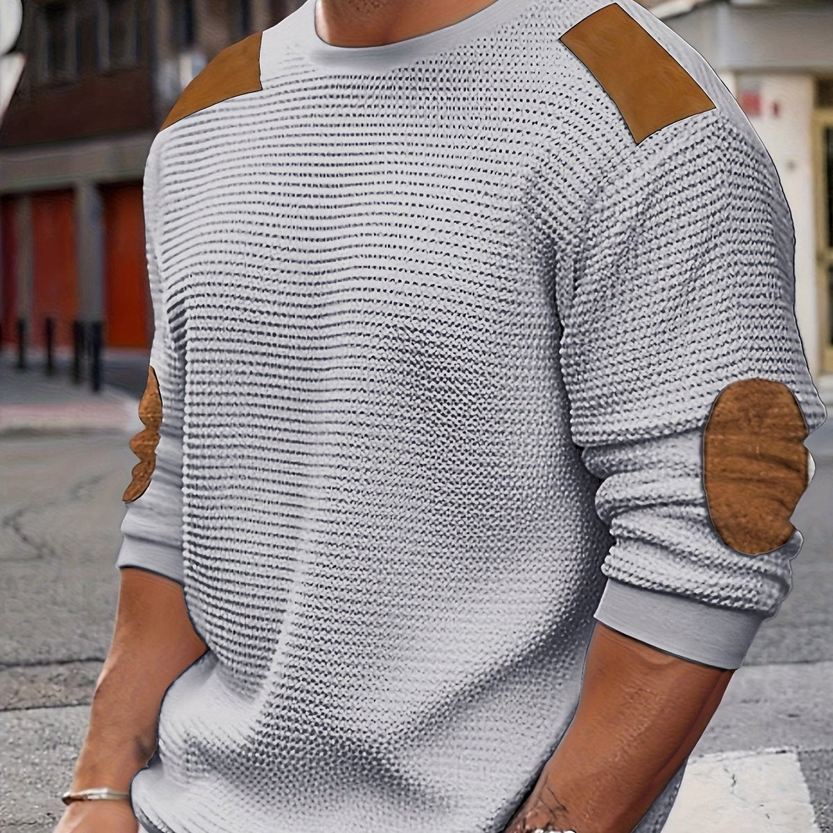Helvano | Strukturierter Herren-Pullover mit Ellbogen-Patches