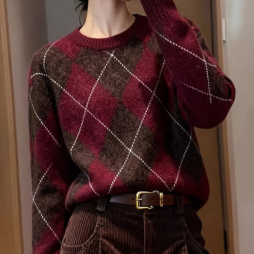 Helvano | Strickpullover mit Rautenmuster und Rundhals
