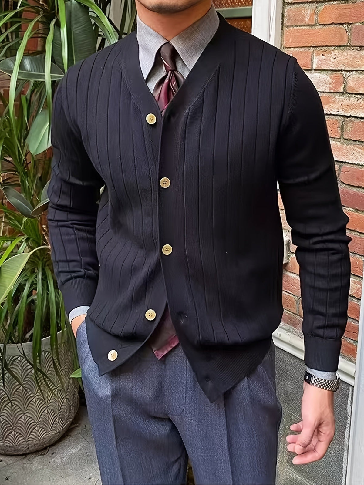 Helvano | Gerippte Strickjacke mit Knöpfen für Herren
