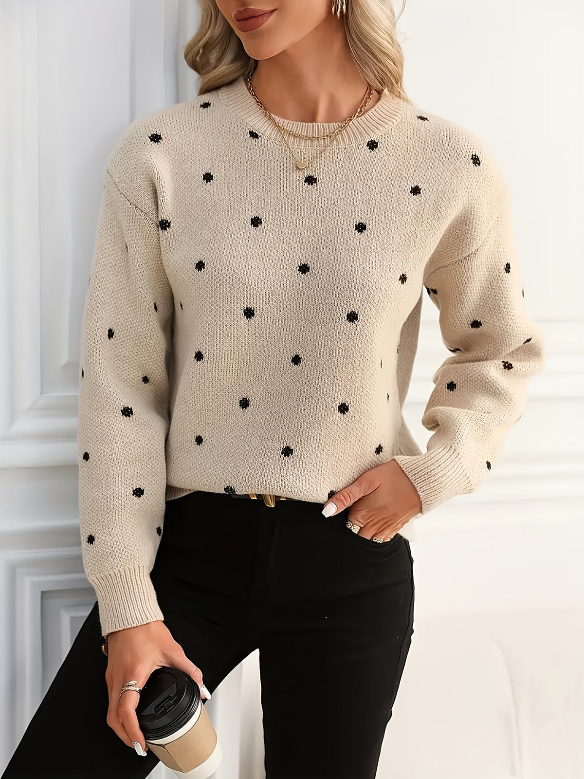 Helvano | Damen Strickpullover mit Punkten und Rundhals