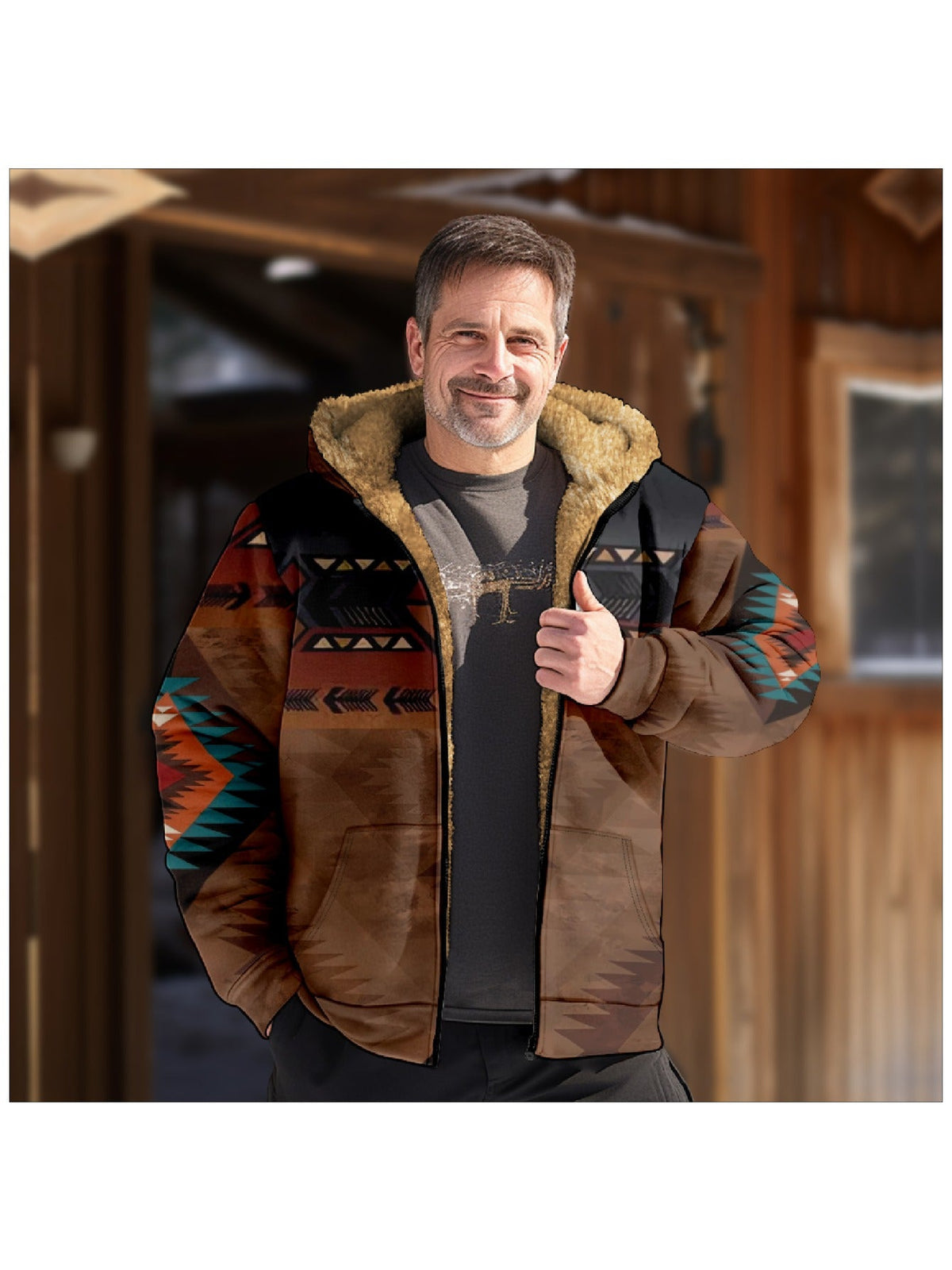 Helvano | Kapuzenjacke mit Ethno-Muster für Herren
