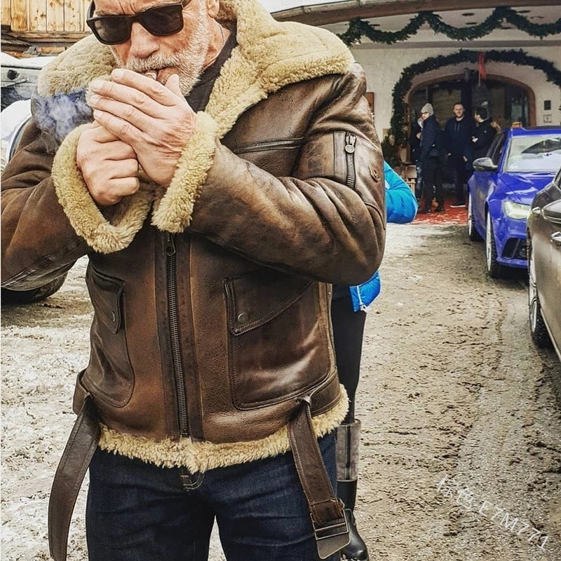 Helvano | Herren Lederjacke mit gefüttertem Stehkragen