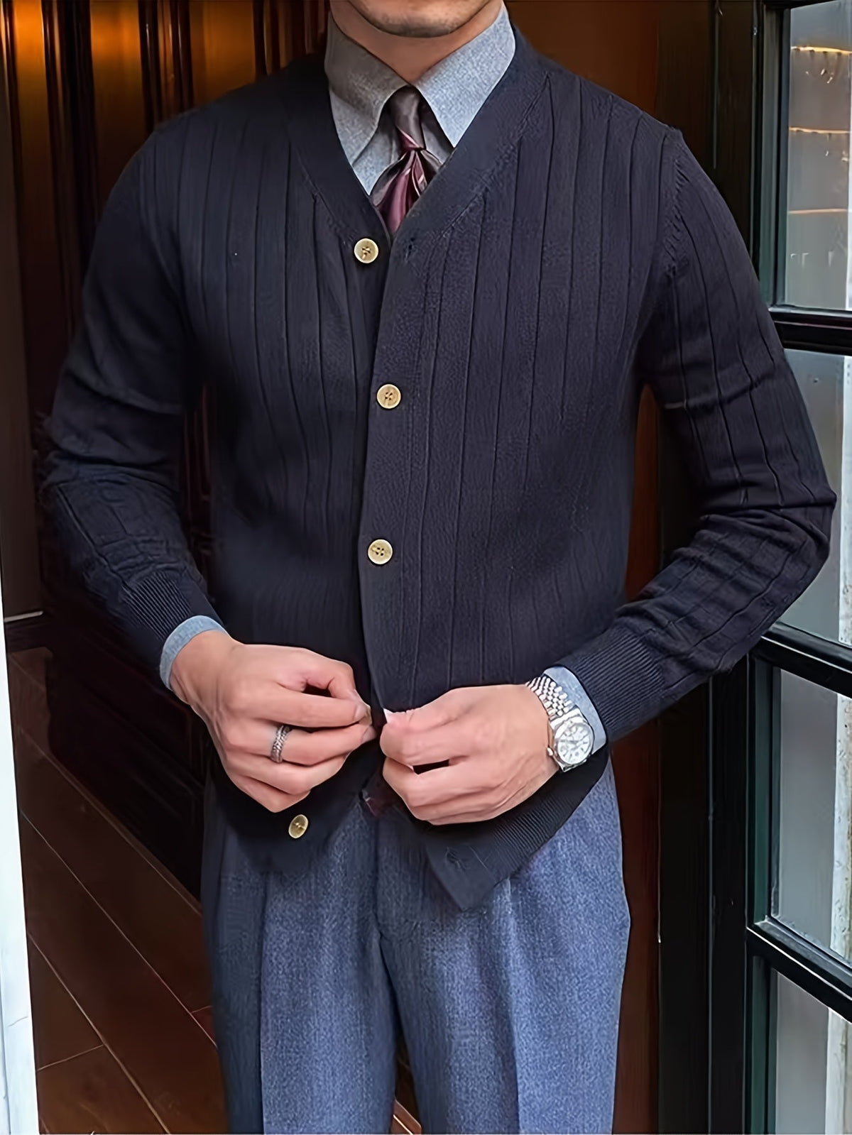 Helvano | Gerippte Strickjacke mit Knöpfen für Herren