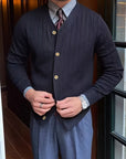 Helvano | Gerippte Strickjacke mit Knöpfen für Herren