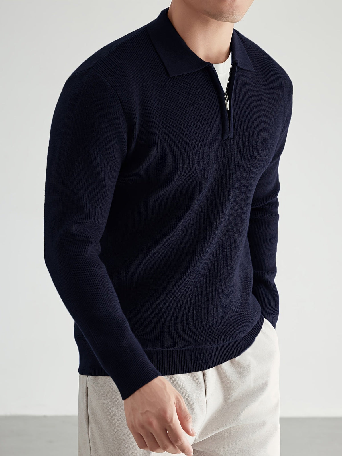 Helvano | Strickpullover mit Polokragen und Zip für Herren