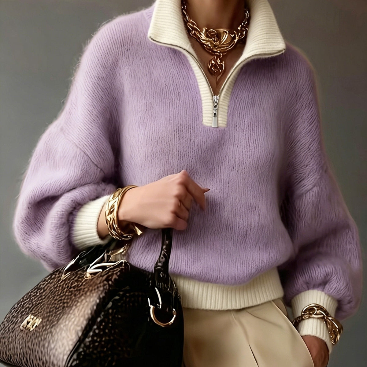 Helvano | Lockerer Half-Zip Strickpullover für Damen