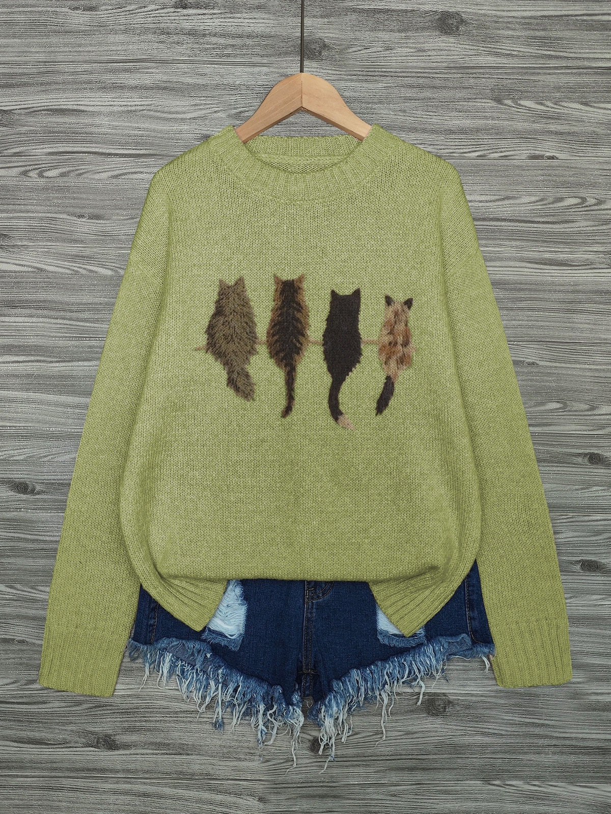 Helvano | Damen Strickpullover mit Katzenmotiv