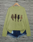 Helvano | Damen Strickpullover mit Katzenmotiv